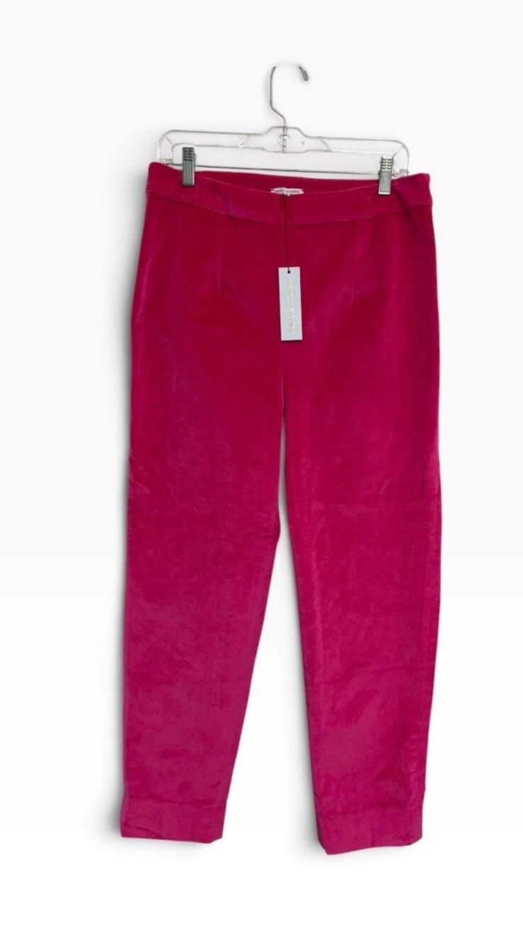 Frances Valentine Lucy Pant Pink Stretch Velvet High Rise Cropped Trousers Sz 8